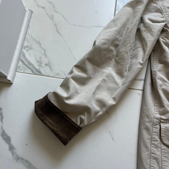 L.L.Bean khaki cotton canvas barn chore jacket brown corduroy collar sz Small - Picture 7 of 8